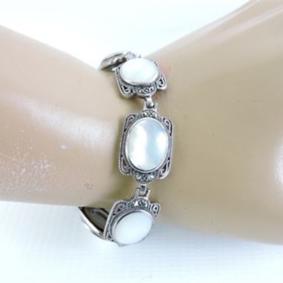 925 Silver & Mother of Pearl Link Bracelet - Picture 5 of 7